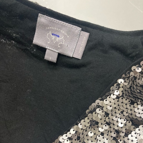 Anthropologie Women’s Vanessa Virginia Silver V-neck Sequin Top -Holidays - Picture 8 of 8